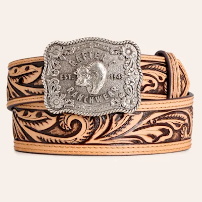 Rafter C Boys' Tan Tooled Leather Ranchwear Buckle Belt