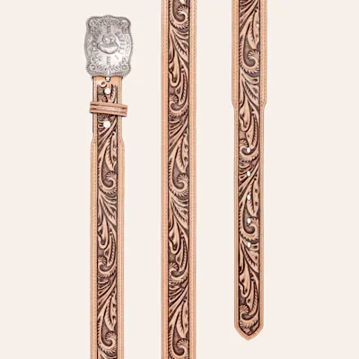 Rafter C Boys' Tan Tooled Leather Ranchwear Buckle Belt