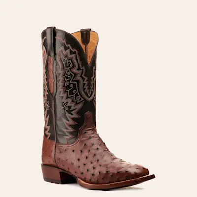 Lucchese Men's Kango Tabacco and Brown Full Quill Ostrich Wide Square Toe Exotic Cowboy Boots