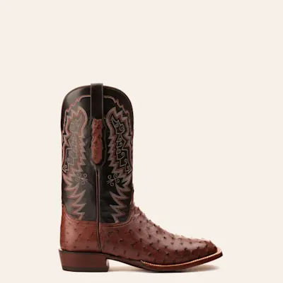 Lucchese Men's Kango Tabacco and Brown Full Quill Ostrich Wide Square Toe Exotic Cowboy Boots