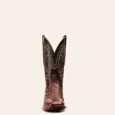 Lucchese Men's Kango Tabacco and Brown Full Quill Ostrich Wide Square Toe Exotic Cowboy Boots