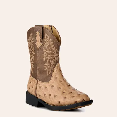 Roper Toddler's Jed Brown and Tan Ostrich Print Faux Leather Square Toe Boots
