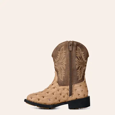 Roper Toddler's Jed Brown and Tan Ostrich Print Faux Leather Square Toe Boots