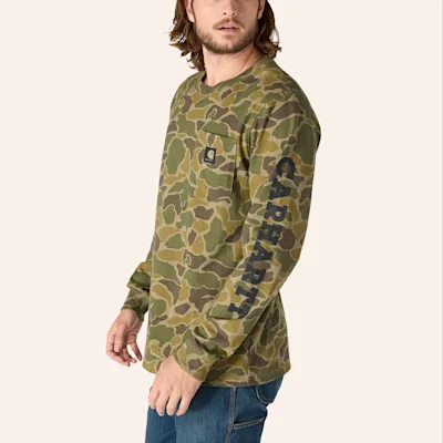 Carhartt Men's Relaxed Fit Heavyweight Burnt Olive Camo Pocket T-Shirt