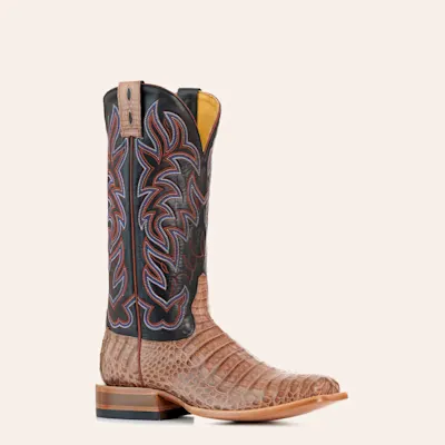 Cavender's Men's Pearland Latte Cognac & Black Caiman Belly Wide Square Toe Cowboy Boots