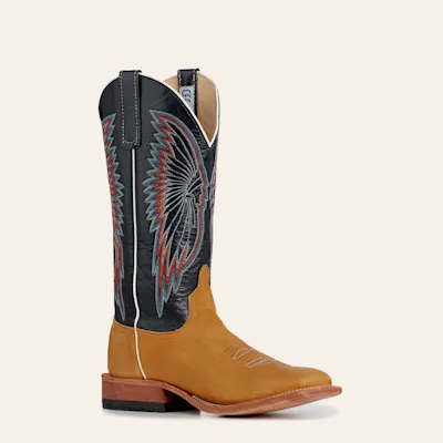 Anderson Bean Men's Crazy Horse Rust & Navy Kidskin Wide Square Toe Cowboy Boots