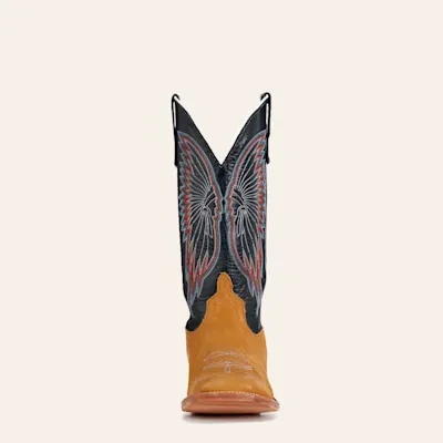 Anderson Bean Men's Crazy Horse Rust & Navy Kidskin Wide Square Toe Cowboy Boots