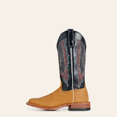 Anderson Bean Men's Crazy Horse Rust & Navy Kidskin Wide Square Toe Cowboy Boots