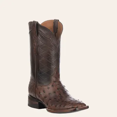 Black Jack Men's Burnished Brown Full Quill Ostrich Wide Square Toe Exotic Cowboy Boots