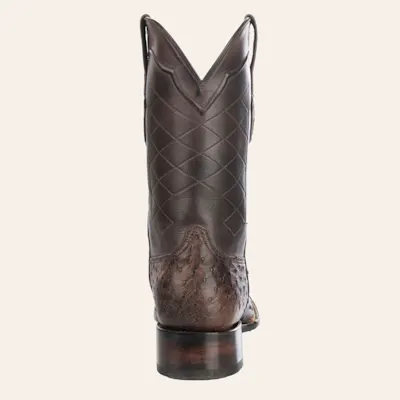 Black Jack Men's Burnished Brown Full Quill Ostrich Wide Square Toe Exotic Cowboy Boots