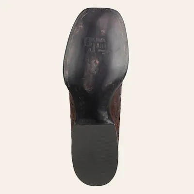 Black Jack Men's Burnished Brown Full Quill Ostrich Wide Square Toe Exotic Cowboy Boots