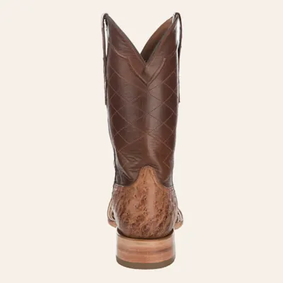 Black Jack Men's Burnished Brown Full Quill Ostrich and Cigar Wide Square Toe Exotic Cowboy Boots