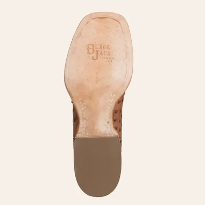 Black Jack Men's Burnished Brown Full Quill Ostrich and Cigar Wide Square Toe Exotic Cowboy Boots