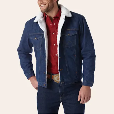Wrangler Men's Classic Dark Wash Denim Sherpa Lined Jacket