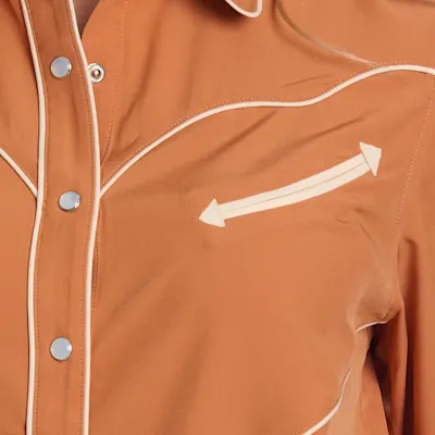 Merigold Kiss Women's Rust Embroidered Long Sleeve Pearl Snap Western Shirt