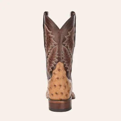 Tony Lama Men's Bourbon and Saddle Tan Full Quill Ostrich Wide Square Toe Exotic Cowboy Boot - Cavender's Exclusive