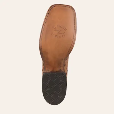 Tony Lama Men's Bourbon and Saddle Tan Full Quill Ostrich Wide Square Toe Exotic Cowboy Boot - Cavender's Exclusive