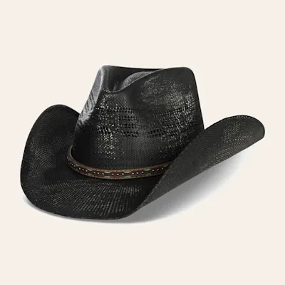 Scala by Dorfman Pacific Black Bangora Vented Straw Fashion Cowboy Hat L/XL