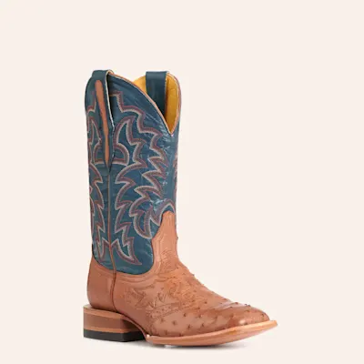 Cavender's Private Label Women's Horseman Cognac Ostrich & Blue Wide Square Toe Boots