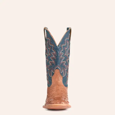 Cavender's Private Label Women's Horseman Cognac Ostrich & Blue Wide Square Toe Boots