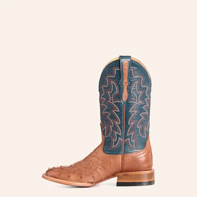 Cavender's Private Label Women's Horseman Cognac Ostrich & Blue Wide Square Toe Boots