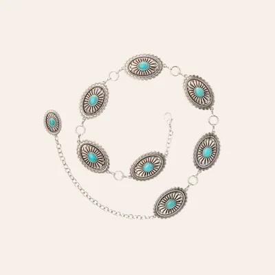 Ariat Silver & Turquoise Stone Oval Concho Chain Belt