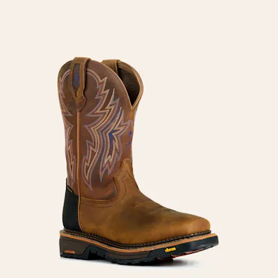 R. Watson Men's Tan and Bay Brown Waterproof Wide Square Toe Cowboy Work Boot