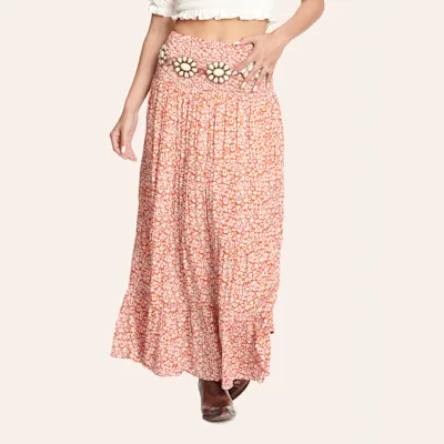 HYFVE Women's Light Rust & Cream Floral Print Skirt