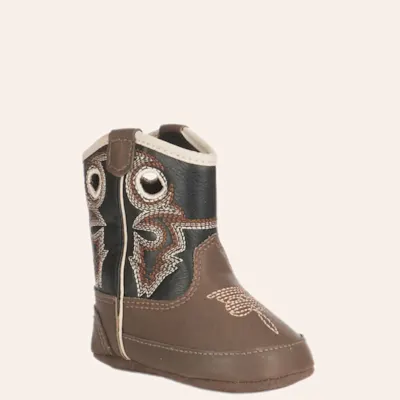Double Barrel Infant Baby Bucker Brown and Black Western Booties