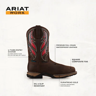 Ariat Women's Anthem Dark Chocolate with Serape VentTEK Waterproof Wide Square Composite Toe Work Boot