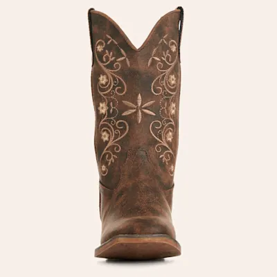 Roper Toddler Bailey Brown & Tan Embroidered Faux Leather Wide Square Toe Cowboy Boots