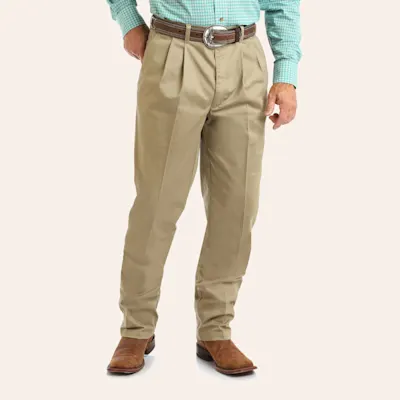 Wrangler Men's Khaki Pleated Front Relaxed Fit Wrinkle Resistant Casual Pants