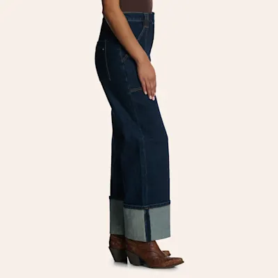 Mica Denim Women's Dark Wash High Rise Wide Leg Utility Pocket Cuffed Jeans
