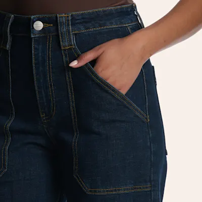 Mica Denim Women's Dark Wash High Rise Wide Leg Utility Pocket Cuffed Jeans 4 Mica Denim Women's Dark Wash High Rise Wide Leg Utility Pocket Cuffed Jeans