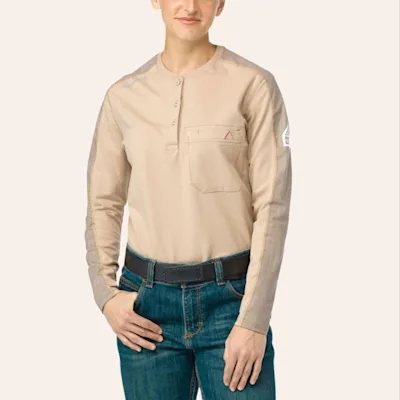 Bulwark Women's FR Khaki Flex Knit Henley Work Shirt
