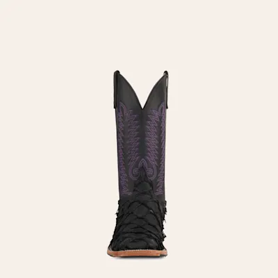 Anderson Bean Men's Black Pirarucu Wide Square Toe Exotic Cowboy Boots