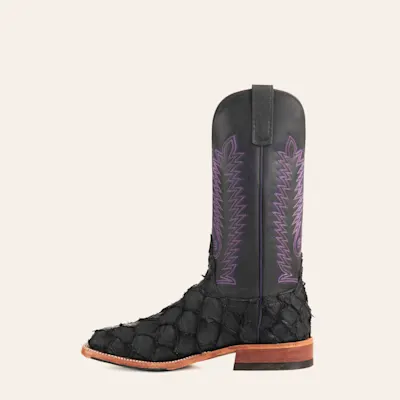 Anderson Bean Men's Black Pirarucu Wide Square Toe Exotic Cowboy Boots