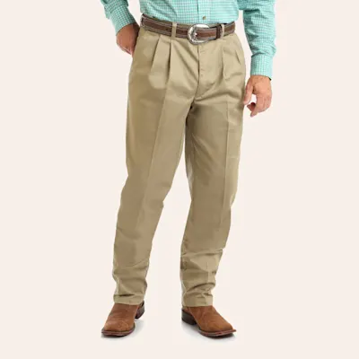 Wrangler Men's Khaki Pleated Front Relaxed Fit Wrinkle Resistant Casual Pants - Tall