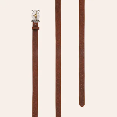 Tony Lama Kids' Aged Brown with Texas Longhorn Buckle Tooled Belt 2 Tony Lama Kids' Aged Brown with Texas Longhorn Buckle Tooled Belt