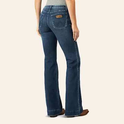Wrangler Retro Women's Dark Wash Mid Rise Wide Leg Trouser Jeans
