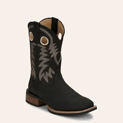 Justin Men’s Shane Frontier Black Leather Square Toe Cowboy Boots