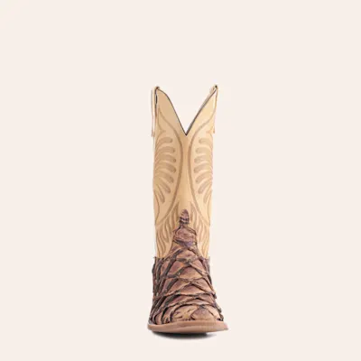 Anderson Bean Men's Ivory and Brown Matte Big Bass Wide Square Toe Exotic Cowboy Boots