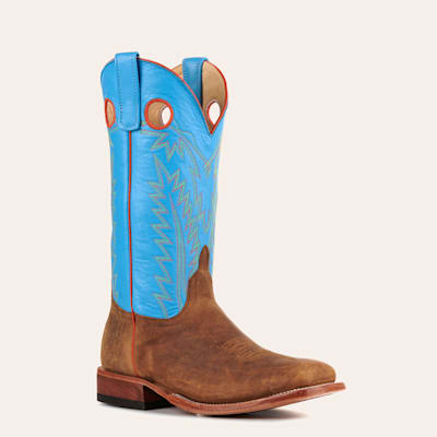 Anderson Bean Mens' Natural Brahma Bison and Blue Hybrid Square Toe Cowboy Boots