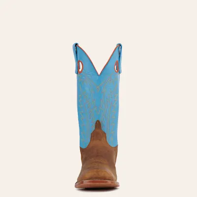 Anderson Bean Mens' Natural Brahma Bison and Blue Hybrid Square Toe Cowboy Boots