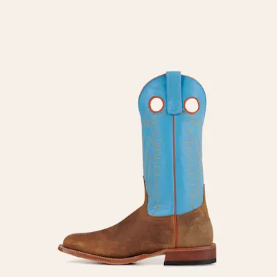 Anderson Bean Mens' Natural Brahma Bison and Blue Hybrid Square Toe Cowboy Boots
