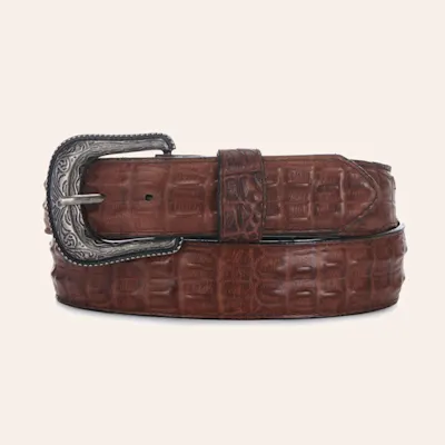 Cavender's Men's Chocolate Brown Caiman Hornback Print Western Belt