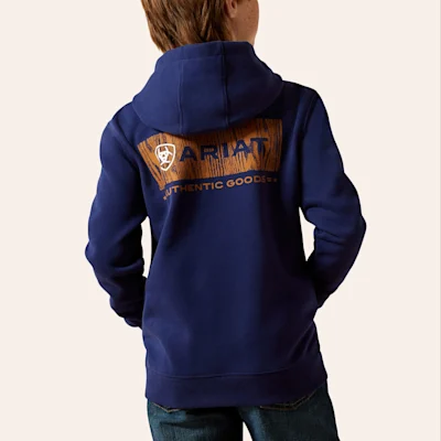 Ariat Boys' Woodshop Navy Logo Stack Hoodie