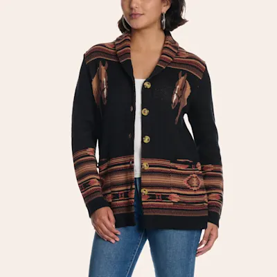 Cotton & Rye Women’s Black Horse Print Cardigan