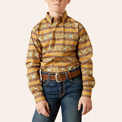 Ariat Boy's Tan Teddi Aztec Print Western Shirt