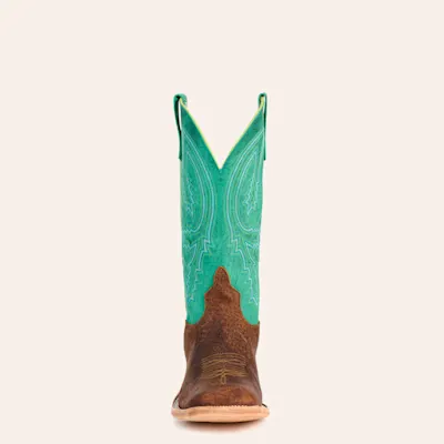 Anderson Bean Men's Tan Boar and Turquoise Wide Square Toe Cowboy Boots